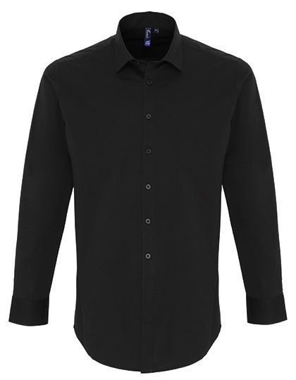 Mens Stretch Fit Poplin Long Sleeve Cotton Shirt Black