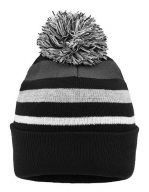 Striped Winter Beanie With Pompon Black / Grey-Melange