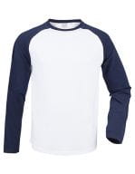 Men`s Long Sleeved Baseball T White / Oxford Navy