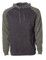 Men`s Lightweight Raglan Hooded Pullover Charcoal Heather / Army Heather