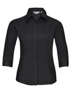 Ladies` 3/4 Sleeve Fitted Polycotton Poplin Shirt Black