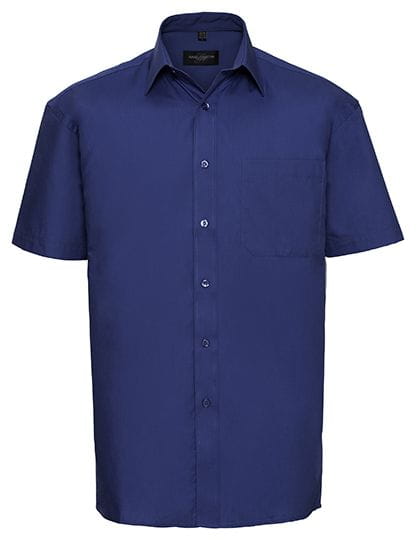 Men`s Short Sleeve Classic Pure Cotton Poplin Shirt Aztec Blue