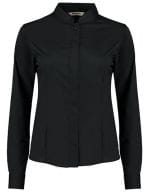 Women`s Tailored Fit Bar Shirt Mandarin Collar Long Sleeve Black