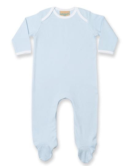 Contrast Long Sleeved Sleepsuit Pale Blue / White