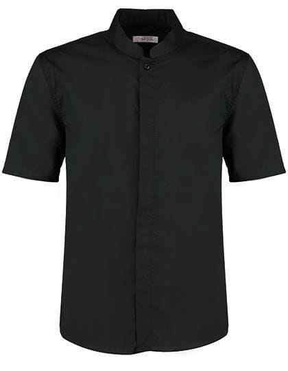 Men`s Tailored Fit Bar Shirt Mandarin Collar Short Sleeve Black