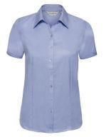 Ladies` Short Sleeve Tailored Herringbone Shirt Light Blue