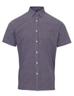 Men`s Microcheck (Gingham) Short Sleeve Cotton Shirt Black / White