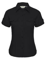 Ladies` Roll Short Sleeve Fitted Twill Shirt Black