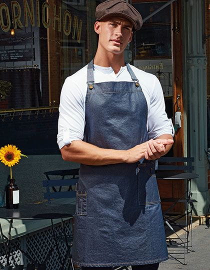 District Waxed Look Denim Bib Apron