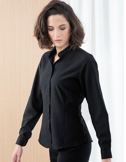 Ladies` Mandarin Shirt Roll Tab Sleeve