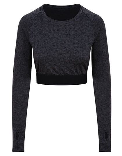 Girlie Long Sleeve Crop T Black Slate Melange