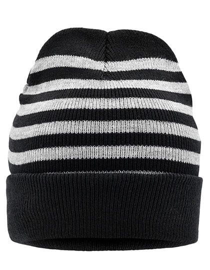 Striped Winter Beanie Black / Light Grey Melange