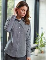 Ladies` Microcheck (Gingham) Long Sleeve Cotton Shirt