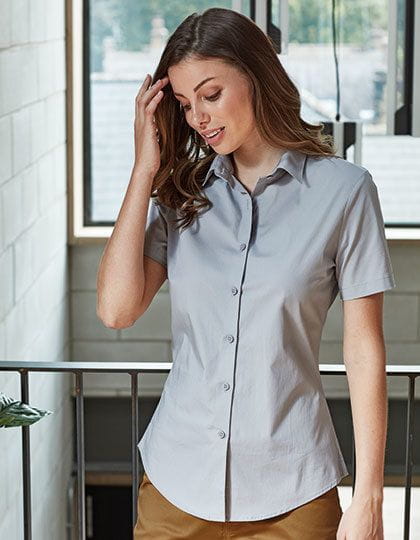 Ladies Stretch Fit Poplin Short Sleeve Cotton Shirt