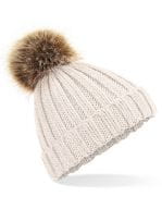 Junior Faux Fur Pom Pom Chunky Beanie Oatmeal