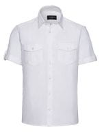 Men`s Roll Short Sleeve Fitted Twill Shirt White