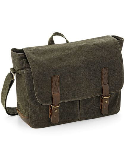 Heritage Waxed Canvas Messenger Olive Green