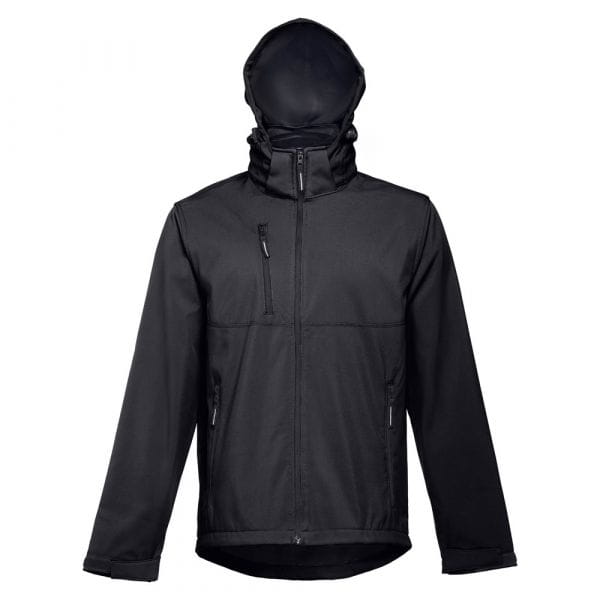 THC ZAGREB. Herren SoftShell, mit abnehmbarer Kapuze Schwarz