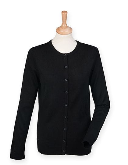 Ladies` Cashmere Touch Acrylic Crew Neck Cardigan Black