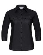 Ladies` Roll 3/4 Sleeve Fitted Twill Shirt Black