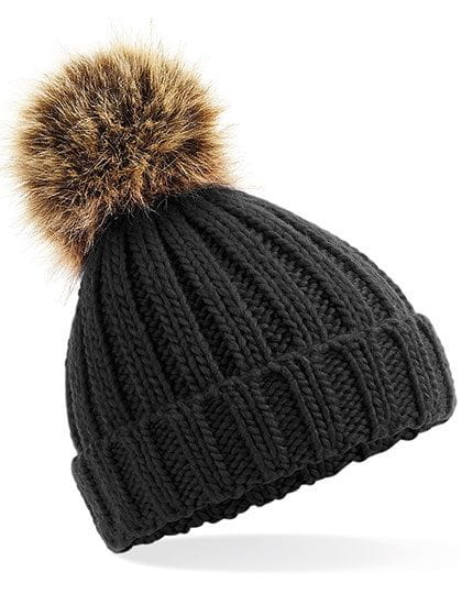 Infant Faux Fur Pom Pom Chunky Beanie Black