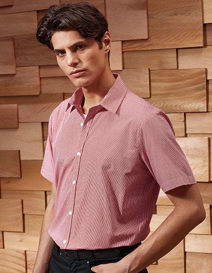 Men`s Microcheck (Gingham) Short Sleeve Cotton Shirt