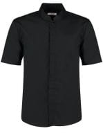 Men`s Tailored Fit Bar Shirt Mandarin Collar Short Sleeve Black