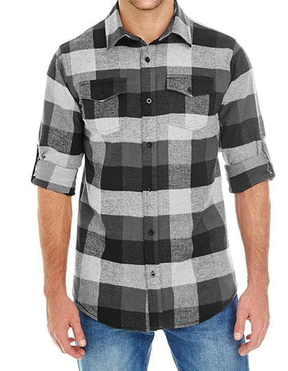 Woven Plaid Flannel Shirt Black Check